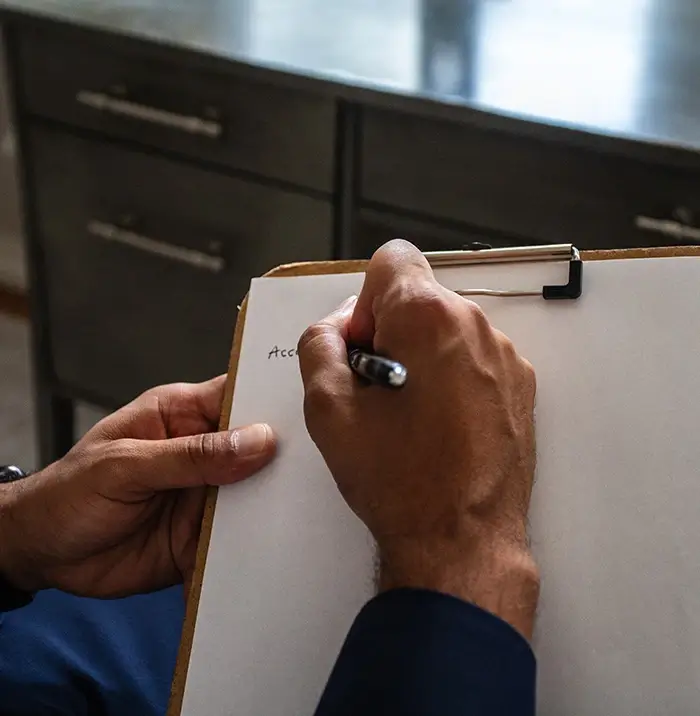 Therapist Terrance writing notes